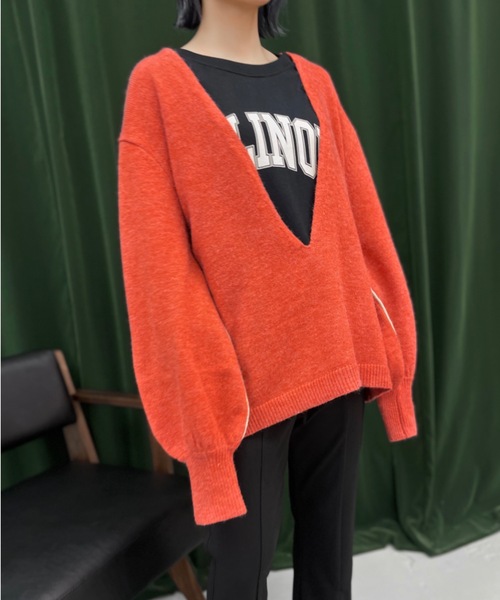 Solace(ソレイス)の「Vネックラインオーバーニット(ニット/セーター・レディース・グリーン/オレンジ/ベージュ・FREE)」の16枚目の写真