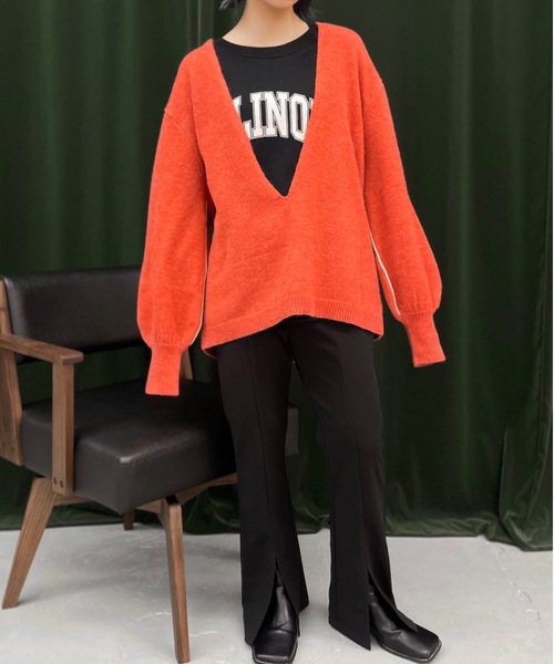 Solace(ソレイス)の「Vネックラインオーバーニット(ニット/セーター・レディース・グリーン/オレンジ/ベージュ・FREE)」の18枚目の写真