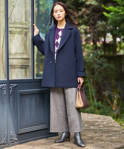 J.PRESS Ladies(J.プレス レディス)の「ポリエステルウール シャンブレーツイード ワイドパンツ(その他パンツ・レディース・ライトグレー系/ブラウン系・XS/XXS)」の6枚目の写真