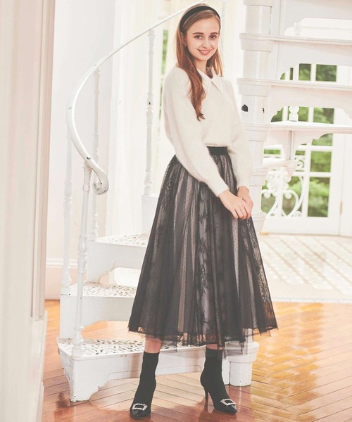 NOELA(ノエラ)の「レース×チュールスカート(スカート・レディース・ブラック/ブラウン/オフホワイト・フリー)」の2枚目の写真