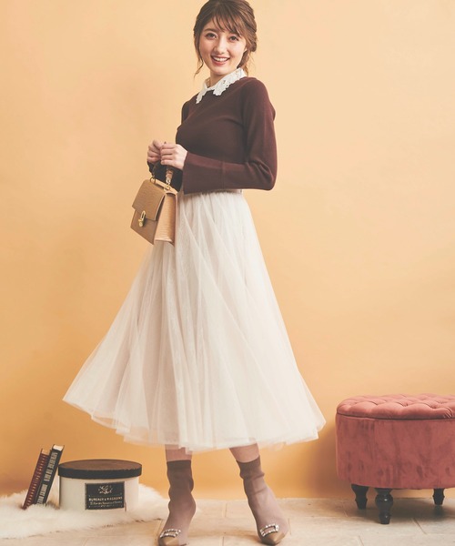 NOELA(ノエラ)の「レース×チュールスカート(スカート・レディース・ブラック/ブラウン/オフホワイト・フリー)」の20枚目の写真