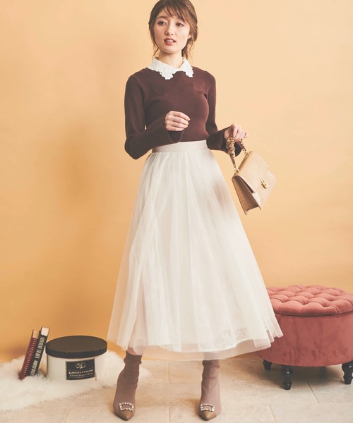 NOELA(ノエラ)の「レース×チュールスカート(スカート・レディース・ブラック/ブラウン/オフホワイト・フリー)」の22枚目の写真