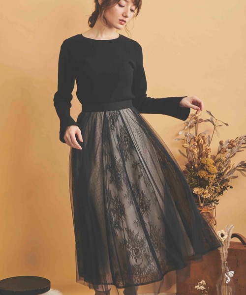 NOELA(ノエラ)の「レース×チュールスカート(スカート・レディース・ブラック/ブラウン/オフホワイト・フリー)」の4枚目の写真