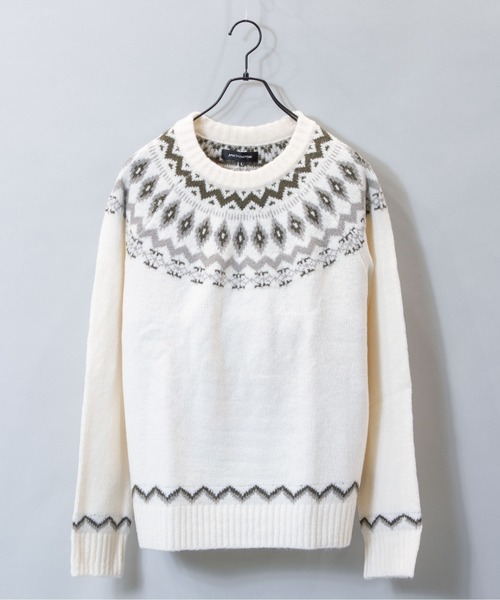 JACKROSE（ジャックローズ）の「ＪＥ－ジャガード球芯柄・クルーニット（ニット/セーター・メンズ・ホワイト/ブラック/グリーン・M/L）」の2枚目の写真