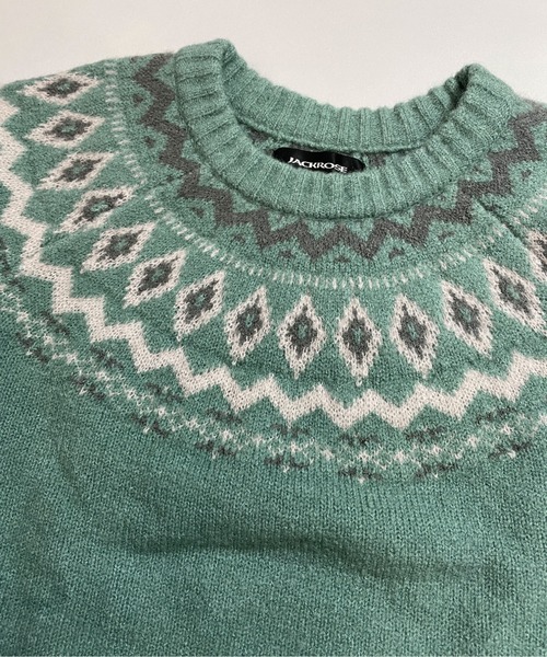 JACKROSE（ジャックローズ）の「ＪＥ－ジャガード球芯柄・クルーニット（ニット/セーター・メンズ・ホワイト/ブラック/グリーン・M/L）」の4枚目の写真