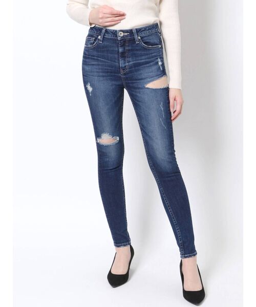GYDA（ジェイダ）の「M/W SIDE RIPPEDスキニーデニムパンツ（デニムパンツ・レディース・インディゴブルー・X-SMALL/SMALL/MEDIUM）」の4枚目の写真