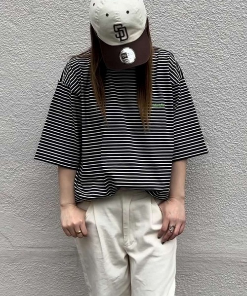 セール】【Snap club】ワンポイント刺繍 リンガーボーダーT