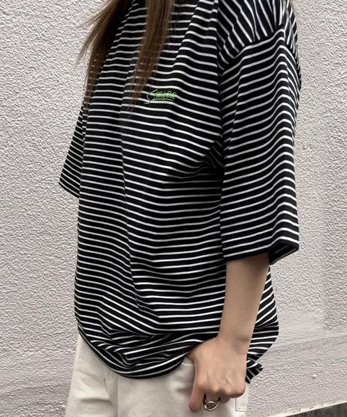 セール】【Snap club】ワンポイント刺繍 リンガーボーダーT