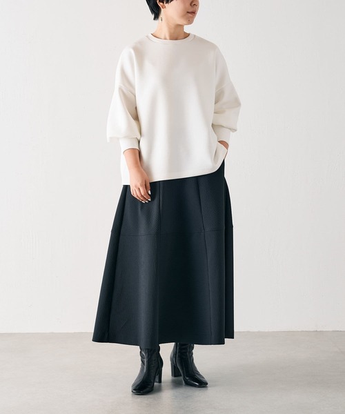 BEARDSLEY（ビアズリー）の「袖のリブが長めでふんわり上品 ダンボールプルオーバー（Tシャツ/カットソー・レディース・ライトグレー/ブラック/ホワイト・FREE）」の2枚目の写真