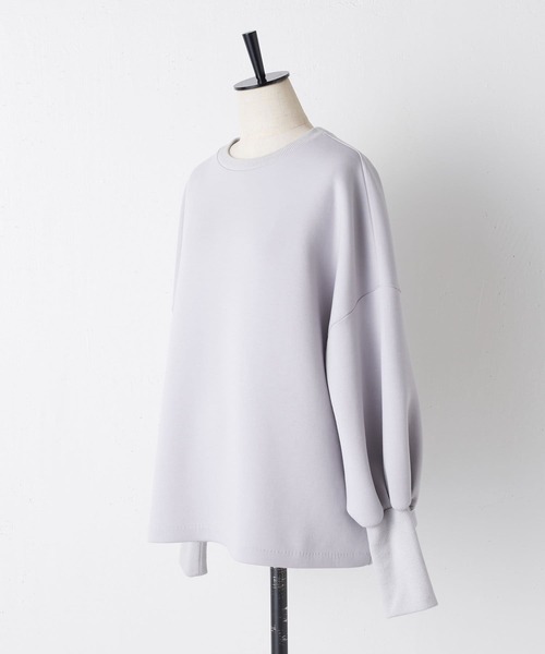 BEARDSLEY（ビアズリー）の「袖のリブが長めでふんわり上品 ダンボールプルオーバー（Tシャツ/カットソー・レディース・ライトグレー/ブラック/ホワイト・FREE）」の6枚目の写真