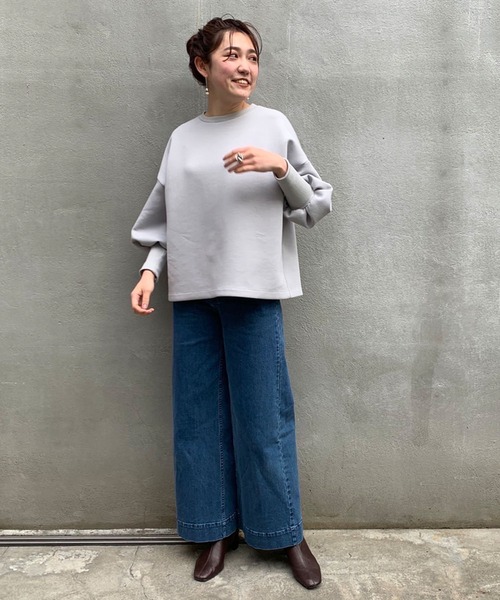 BEARDSLEY（ビアズリー）の「袖のリブが長めでふんわり上品 ダンボールプルオーバー（Tシャツ/カットソー・レディース・ライトグレー/ブラック/ホワイト・FREE）」の17枚目の写真