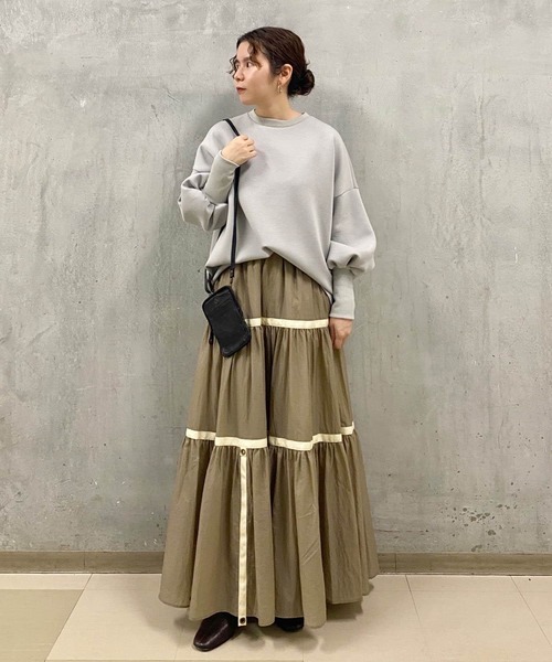 BEARDSLEY（ビアズリー）の「袖のリブが長めでふんわり上品 ダンボールプルオーバー（Tシャツ/カットソー・レディース・ライトグレー/ブラック/ホワイト・FREE）」の15枚目の写真