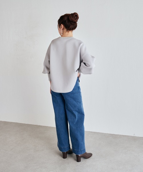 BEARDSLEY（ビアズリー）の「袖のリブが長めでふんわり上品 ダンボールプルオーバー（Tシャツ/カットソー・レディース・ライトグレー/ブラック/ホワイト・FREE）」の20枚目の写真