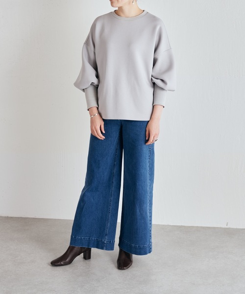 BEARDSLEY（ビアズリー）の「袖のリブが長めでふんわり上品 ダンボールプルオーバー（Tシャツ/カットソー・レディース・ライトグレー/ブラック/ホワイト・FREE）」の22枚目の写真