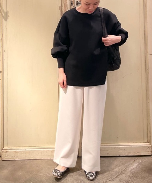 BEARDSLEY（ビアズリー）の「袖のリブが長めでふんわり上品 ダンボールプルオーバー（Tシャツ/カットソー・レディース・ライトグレー/ブラック/ホワイト・FREE）」の5枚目の写真