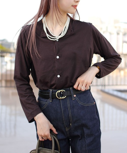 ORCIVAL(オーシバル)の「ORCIVAL/オーシバル ボイルジャージーカーディガンVOILE JIERSEY CARDIGAN OR-C0074VLT(カーディガン/ボレロ・レディース・チャコールグレー/ダークブラウン/オフホワイト・1)」の3枚目の写真