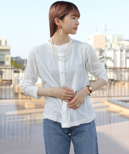 ORCIVAL(オーシバル)の「ORCIVAL/オーシバル ボイルジャージーカーディガンVOILE JIERSEY CARDIGAN OR-C0074VLT(カーディガン/ボレロ・レディース・チャコールグレー/ダークブラウン/オフホワイト・1)」の11枚目の写真