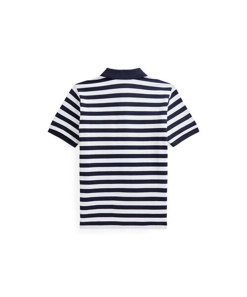 ストライプド コットン メッシュ ポロシャツ
