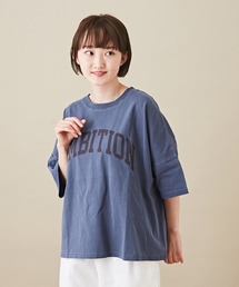 CUBE SUGAR（キューブシュガー）の「ピグメントドルマンスリーブ半袖カレッジロゴTシャツ（Tシャツ/カットソー）」