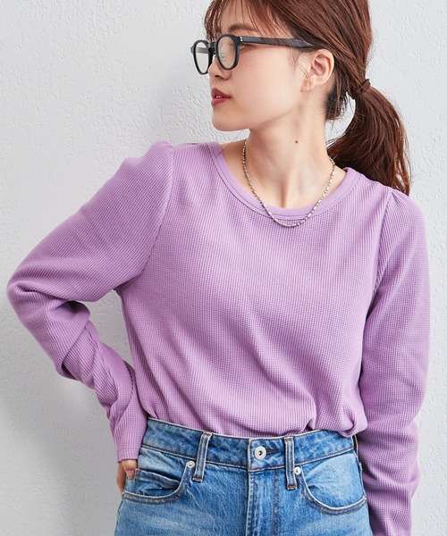 CIAOPANIC TYPY（チャオパニックティピー）の「ワッフルボリュームスリーブTee（Tシャツ/カットソー・レディース・ホワイト/ブラック/ネイビー/グレー/バイオレット・ONE SIZE）」の5枚目の写真