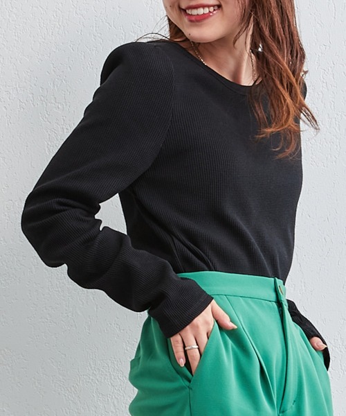 CIAOPANIC TYPY（チャオパニックティピー）の「ワッフルボリュームスリーブTee（Tシャツ/カットソー・レディース・ホワイト/ブラック/ネイビー/グレー/バイオレット・ONE SIZE）」の2枚目の写真