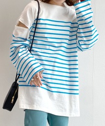 w closet | パネルボーダースリットスリーブTee(Tシャツ/カットソー)