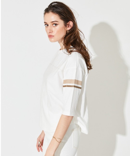 ALEXIA STAM（アリシアスタン）の「Color Line Football Tee/カラーラインフットボールティー（Tシャツ/カットソー・レディース・ネイビー/ブラウン・FREE）」の3枚目の写真