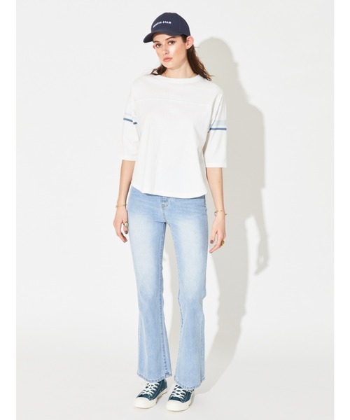 ALEXIA STAM（アリシアスタン）の「Color Line Football Tee/カラーラインフットボールティー（Tシャツ/カットソー・レディース・ネイビー/ブラウン・FREE）」の6枚目の写真
