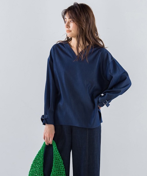 【socolla】変型Vネックドルマンブラウス≪洗濯機で洗える≫