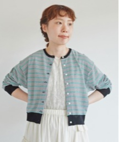 aimer le mieux（エメルミュー）の「●aimer レーヨン/ナイロン ショート丈カーディガン（カーディガン/ボレロ・レディース・オレンジ/グリーン/グリーン系その他/マルチ/ブラック・FREE）」の3枚目の写真