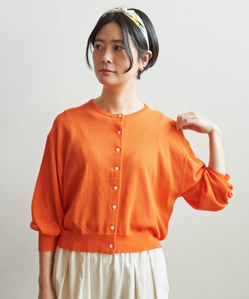 aimer le mieux（エメルミュー）の「●aimer レーヨン/ナイロン ショート丈カーディガン（カーディガン/ボレロ・レディース・オレンジ/グリーン/グリーン系その他/マルチ/ブラック・FREE）」の4枚目の写真