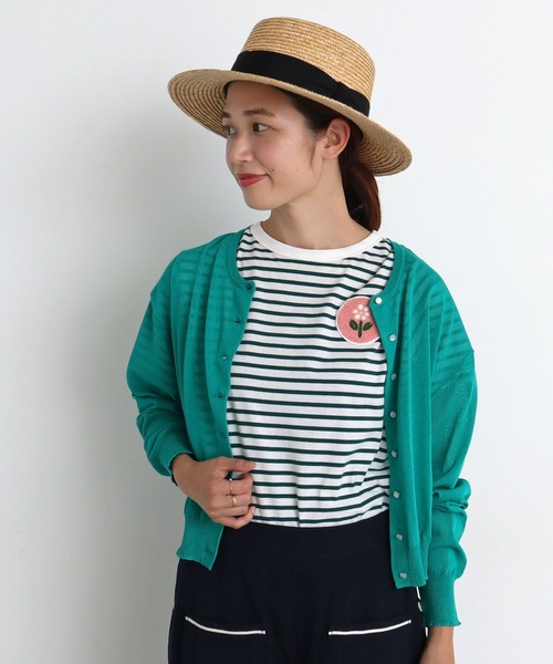 aimer le mieux（エメルミュー）の「●aimer レーヨン/ナイロン ショート丈カーディガン（カーディガン/ボレロ・レディース・オレンジ/グリーン/グリーン系その他/マルチ/ブラック・FREE）」の2枚目の写真