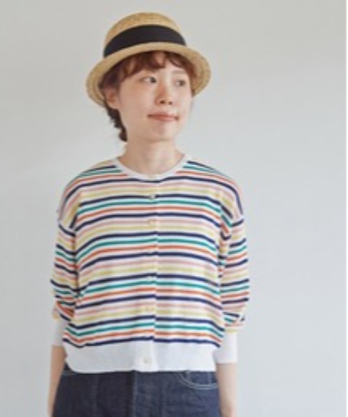 aimer le mieux（エメルミュー）の「●aimer レーヨン/ナイロン ショート丈カーディガン（カーディガン/ボレロ・レディース・オレンジ/グリーン/グリーン系その他/マルチ/ブラック・FREE）」の5枚目の写真