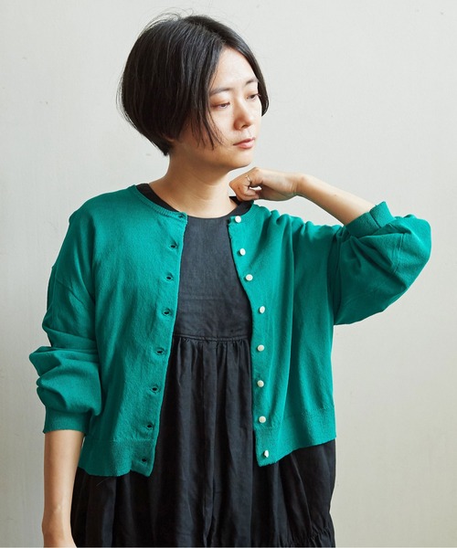 aimer le mieux（エメルミュー）の「●aimer レーヨン/ナイロン ショート丈カーディガン（カーディガン/ボレロ・レディース・オレンジ/グリーン/グリーン系その他/マルチ/ブラック・FREE）」の14枚目の写真