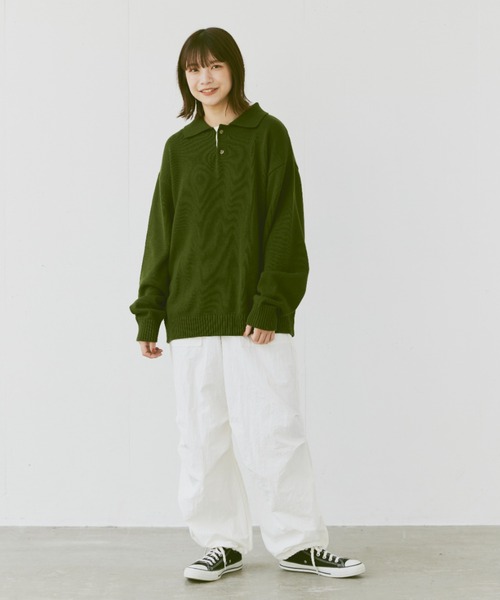 flaner（フラネ）の「Loose knit polo / ルーズニットポロ（ポロシャツ・レディース・マスタード/ネイビー/グリーン/チャコールグレー/カーキ・MEDIUM/LARGE）」の13枚目の写真