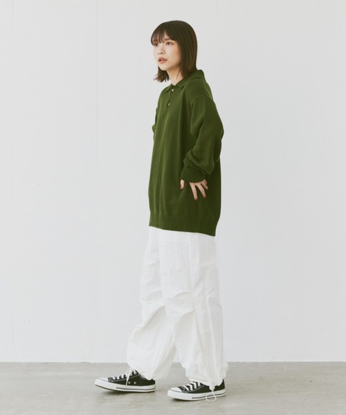 flaner（フラネ）の「Loose knit polo / ルーズニットポロ（ポロシャツ・レディース・マスタード/ネイビー/グリーン/チャコールグレー/カーキ・MEDIUM/LARGE）」の14枚目の写真