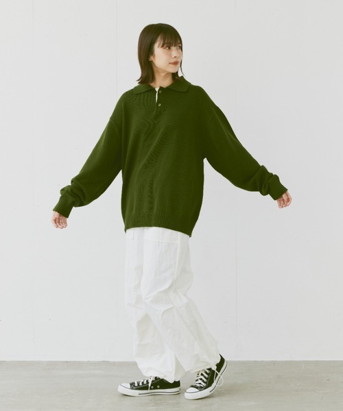 flaner（フラネ）の「Loose knit polo / ルーズニットポロ（ポロシャツ・レディース・マスタード/ネイビー/グリーン/チャコールグレー/カーキ・MEDIUM/LARGE）」の15枚目の写真