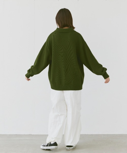 flaner（フラネ）の「Loose knit polo / ルーズニットポロ（ポロシャツ・レディース・マスタード/ネイビー/グリーン/チャコールグレー/カーキ・MEDIUM/LARGE）」の16枚目の写真