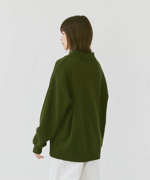 flaner（フラネ）の「Loose knit polo / ルーズニットポロ（ポロシャツ・レディース・マスタード/ネイビー/グリーン/チャコールグレー/カーキ・MEDIUM/LARGE）」の11枚目の写真