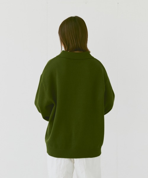 flaner（フラネ）の「Loose knit polo / ルーズニットポロ（ポロシャツ・レディース・マスタード/ネイビー/グリーン/チャコールグレー/カーキ・MEDIUM/LARGE）」の12枚目の写真