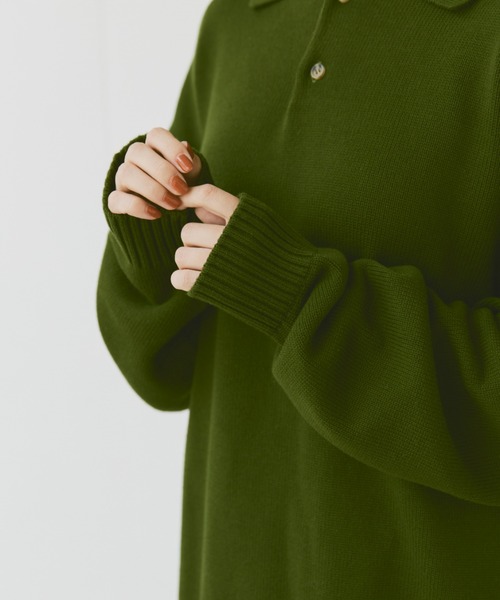 flaner（フラネ）の「Loose knit polo / ルーズニットポロ（ポロシャツ・レディース・マスタード/ネイビー/グリーン/チャコールグレー/カーキ・MEDIUM/LARGE）」の20枚目の写真