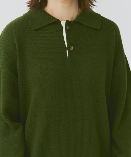 flaner（フラネ）の「Loose knit polo / ルーズニットポロ（ポロシャツ・レディース・マスタード/ネイビー/グリーン/チャコールグレー/カーキ・MEDIUM/LARGE）」の18枚目の写真