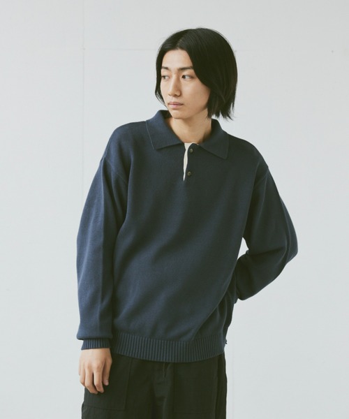 flaner（フラネ）の「Loose knit polo / ルーズニットポロ（ポロシャツ・レディース・マスタード/ネイビー/グリーン/チャコールグレー/カーキ・MEDIUM/LARGE）」の22枚目の写真