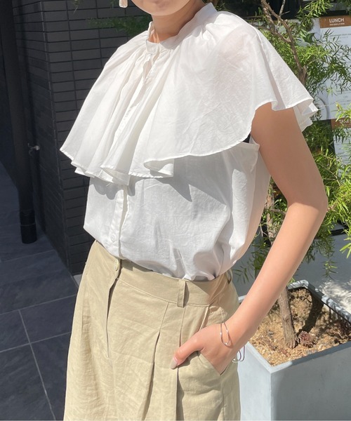 StyleSea(スタイルシー)の「フリルカラーノースリーブブラウス(シャツ/ブラウス・レディース・ブラック/オレンジ/グリーン/アイボリー・FREE)」の15枚目の写真