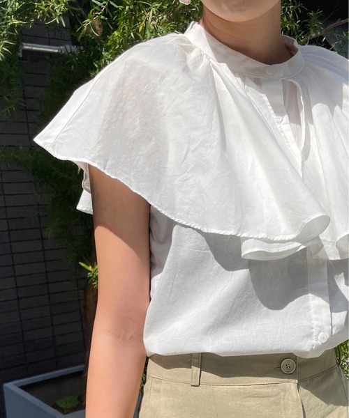 StyleSea(スタイルシー)の「フリルカラーノースリーブブラウス(シャツ/ブラウス・レディース・ブラック/オレンジ/グリーン/アイボリー・FREE)」の18枚目の写真