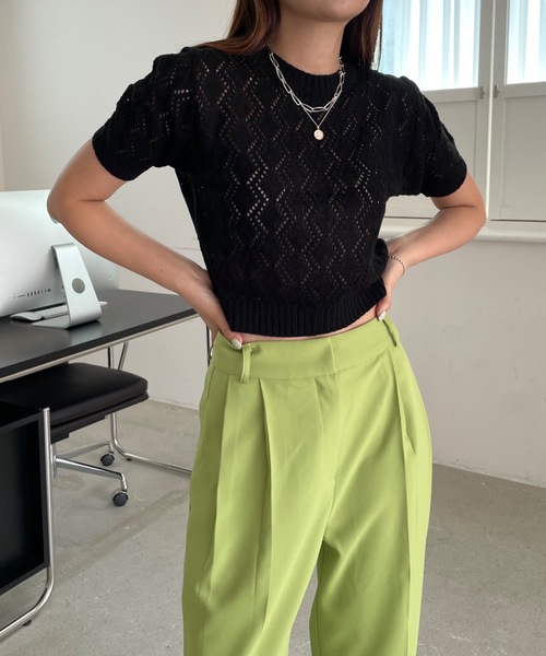 Didot.showroom(ディドット ショールーム)の「ヘキサゴンシアーニット(ニット/セーター・レディース・ブラック/パープル/イエロー/アイボリー・FREE)」の1枚目の写真
