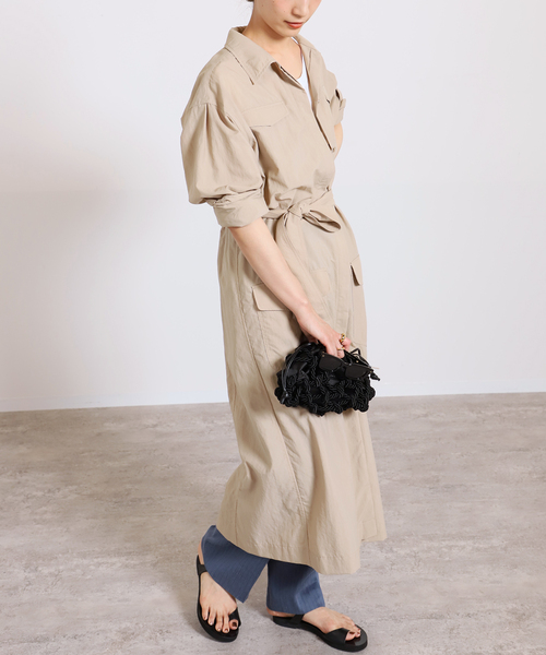 美品22\"ヴェルメイユパーイエナ　ツイルストライプシャツワンピース woolピンストライプワンピース（ワンピース）｜VERMEIL par iena