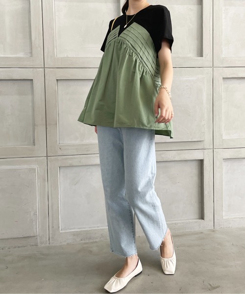 StyleSea（スタイルシー）の「フロントタックドッキングTシャツ（Tシャツ/カットソー・レディース・ベージュ/グリーン・FREE）」の7枚目の写真