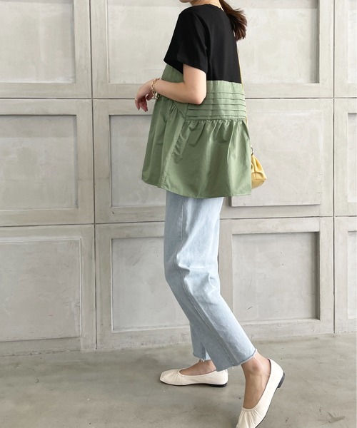 StyleSea（スタイルシー）の「フロントタックドッキングTシャツ（Tシャツ/カットソー・レディース・ベージュ/グリーン・FREE）」の9枚目の写真