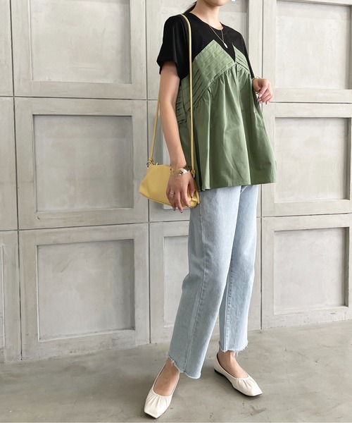 StyleSea（スタイルシー）の「フロントタックドッキングTシャツ（Tシャツ/カットソー・レディース・ベージュ/グリーン・FREE）」の6枚目の写真